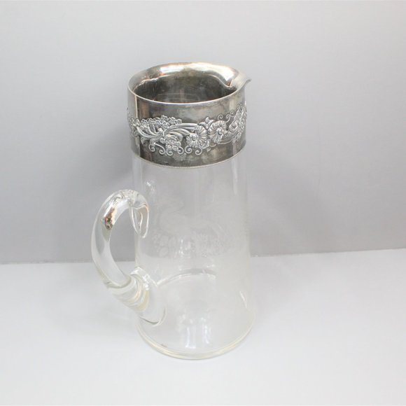 Vintage Dining Vintage Crystal Pitcher Wfloral Silver Plate Rim